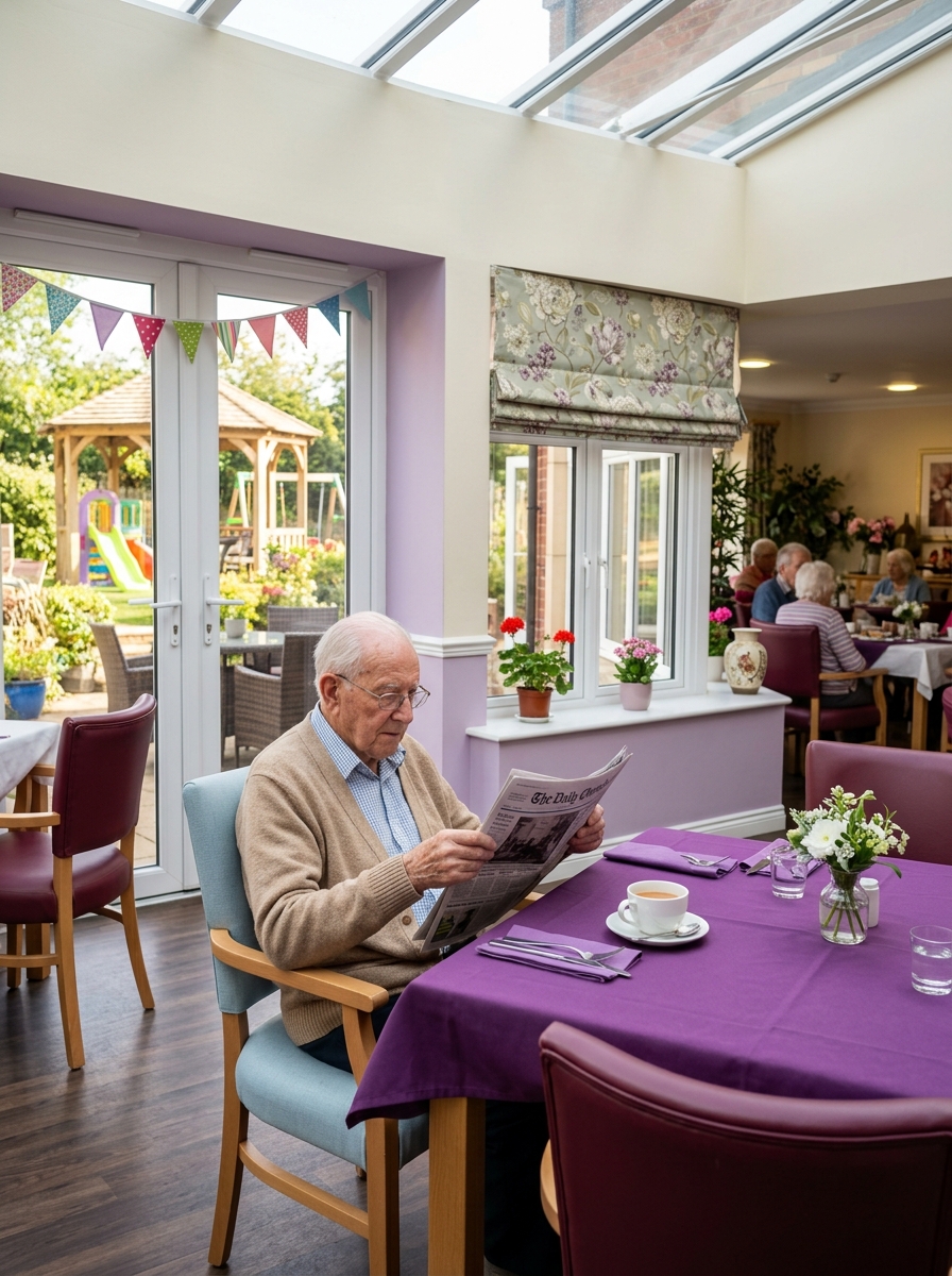 Resident enjoying daily activities and reading